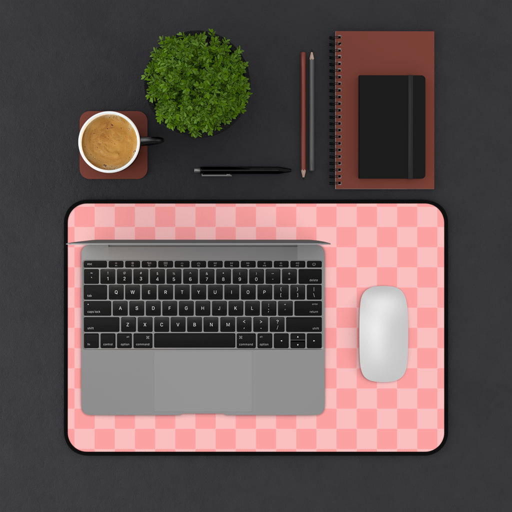 Pink Checker Desk Mat — Cute Pastel Mousepad Desk Pad for Home Office