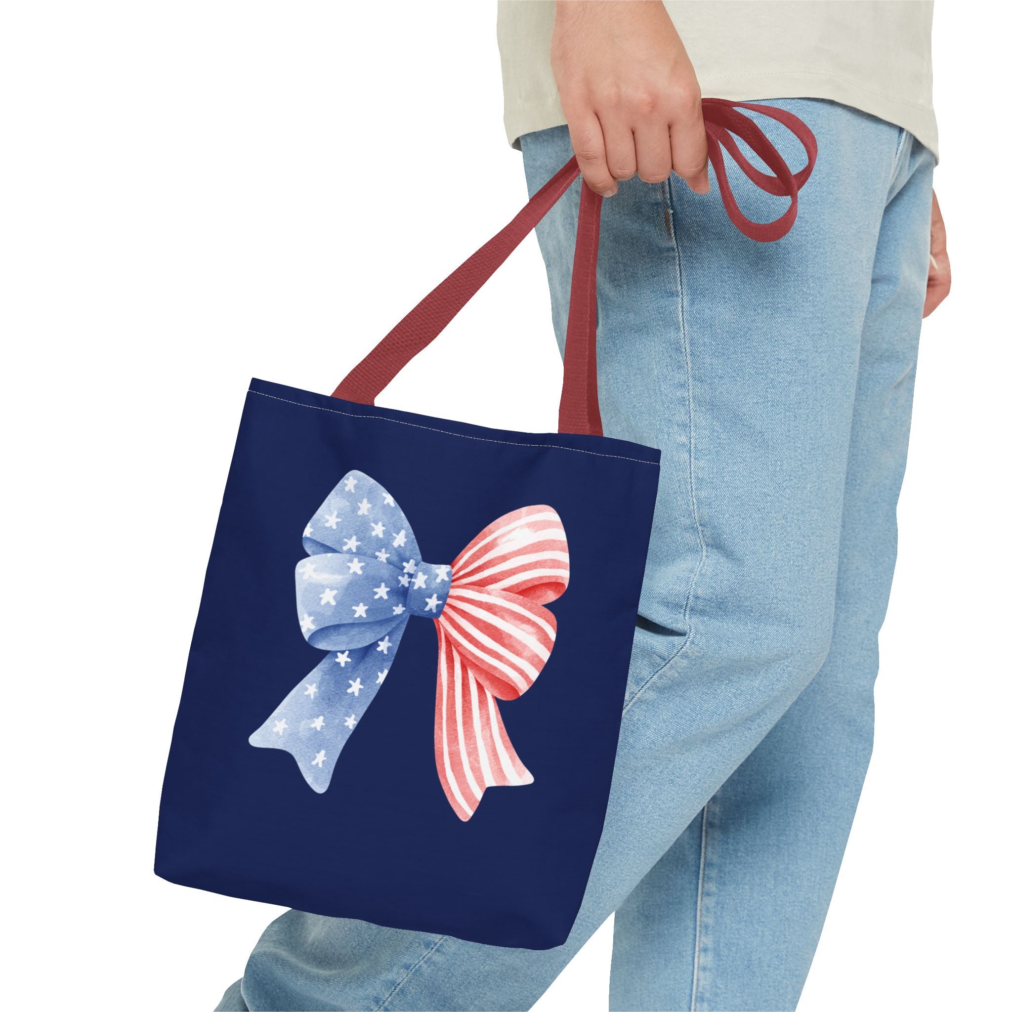 Patriotic Bow Tote Bag — American Flag Red White Blue Ribbon Tote