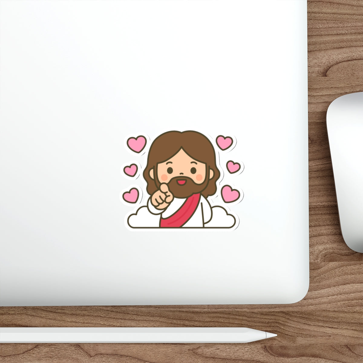 Cute Jesus Die-Cut Sticker — God Loves You Sticker with Hearts