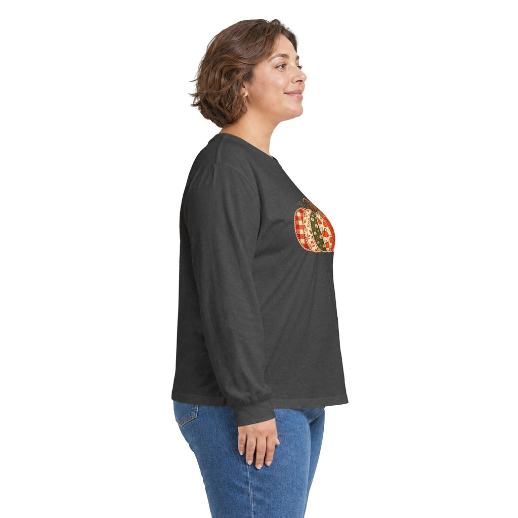 Autumn Patchwork Pumpkin Long Sleeve Tee