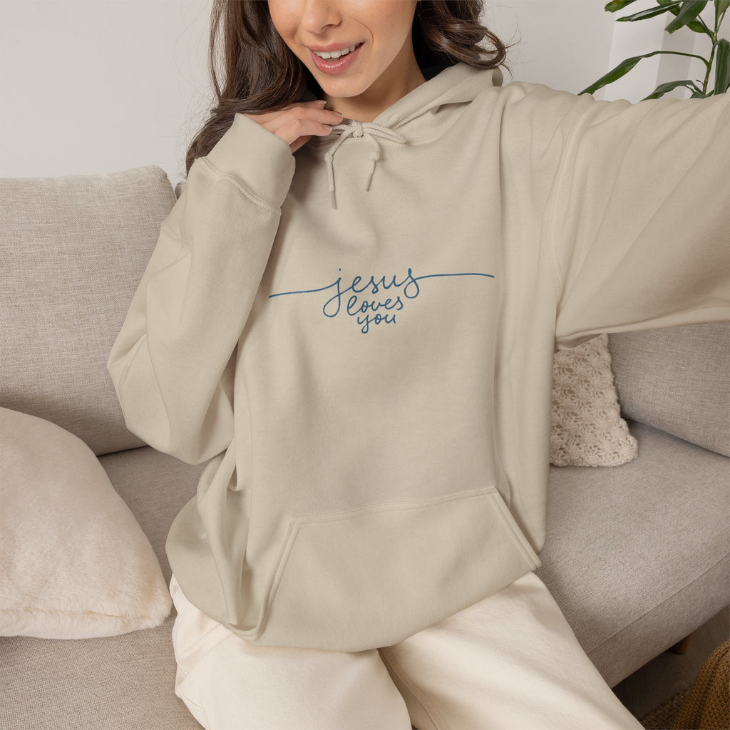 Jesus Loves You Script Hoodie — Minimal Christian Faith Pullover