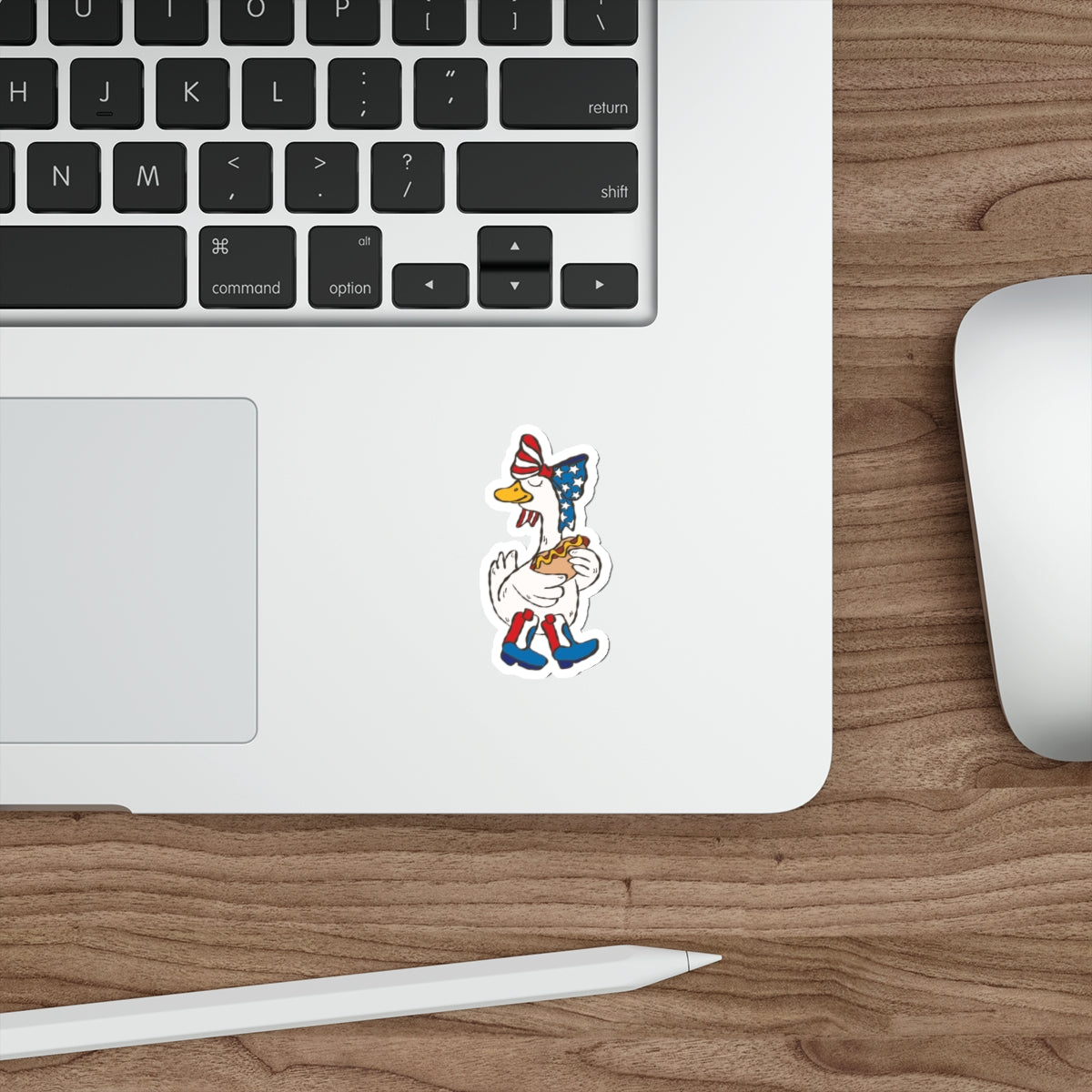 Patriotic Duck Die-Cut Sticker – American Flag Bandana & Hot Dog