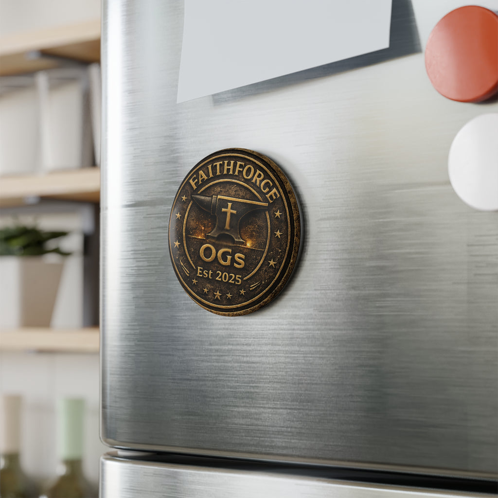 FaithForge OGS Round Button Magnet – Antique Bronze OG Anvil Design (Est. 2025)