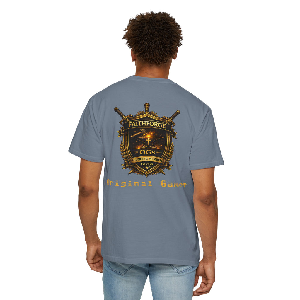 FaithForge OG Gaming T-Shirt — Logo Tee with Anvil & Cross (Christian Gamer Apparel)