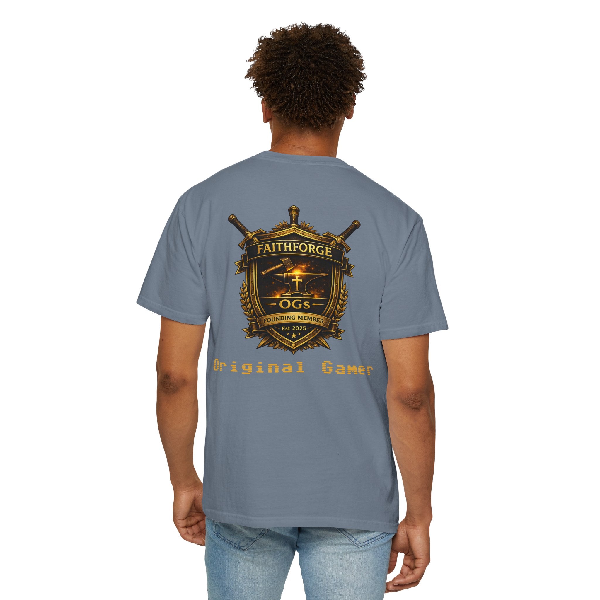 FaithForge OG Gaming T-Shirt — Logo Tee with Anvil & Cross (Christian Gamer Apparel)