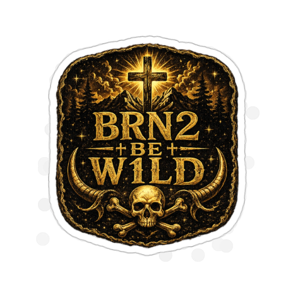 BRN2BEW1LD Die-Cut Sticker Indoor/Outdoor — Christian Skull Cross Outdoor Adventure Decal