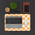 Orange Checkerboard Desk Mat — Retro Gaming & Study Mouse Pad