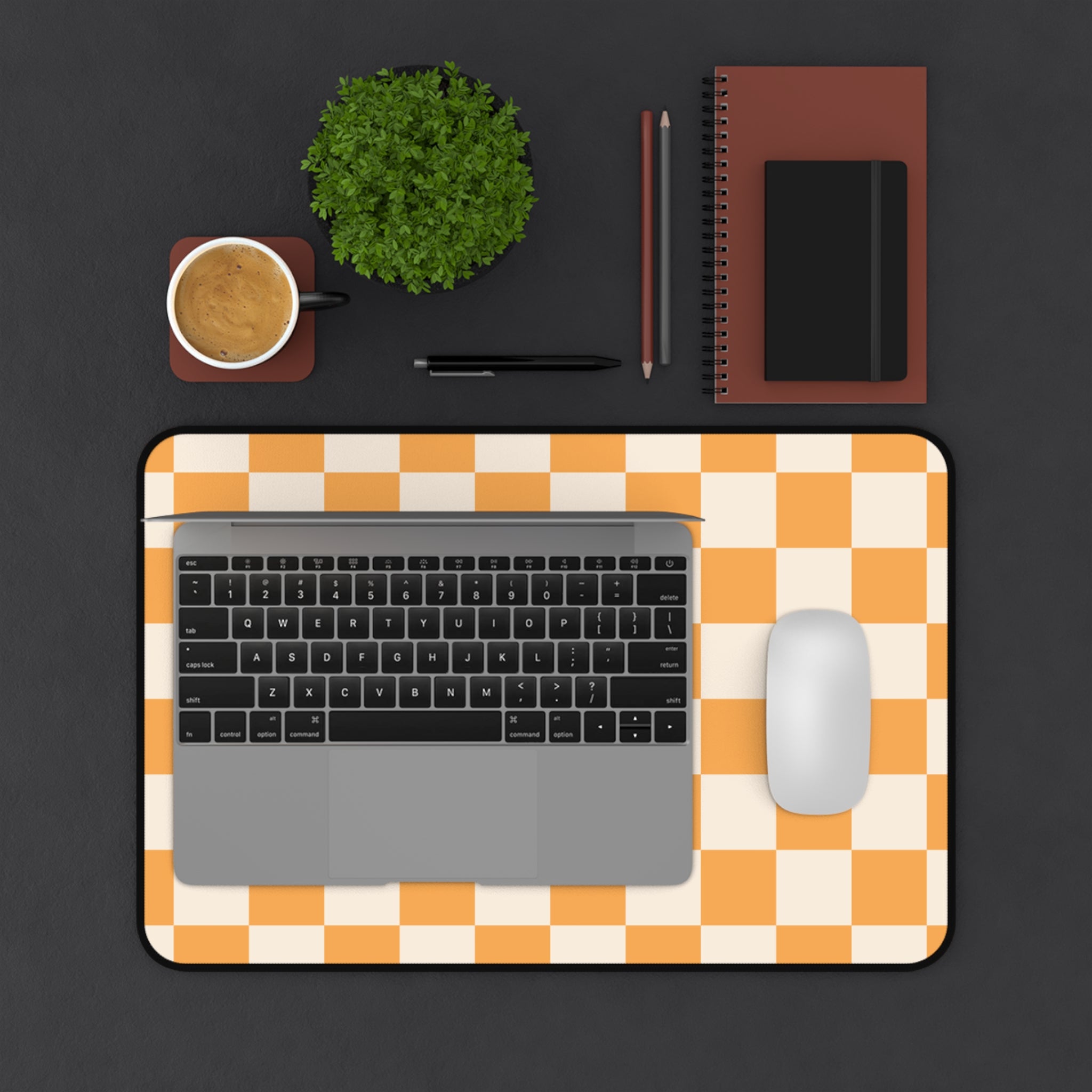 Orange Checkerboard Desk Mat — Retro Gaming & Study Mouse Pad