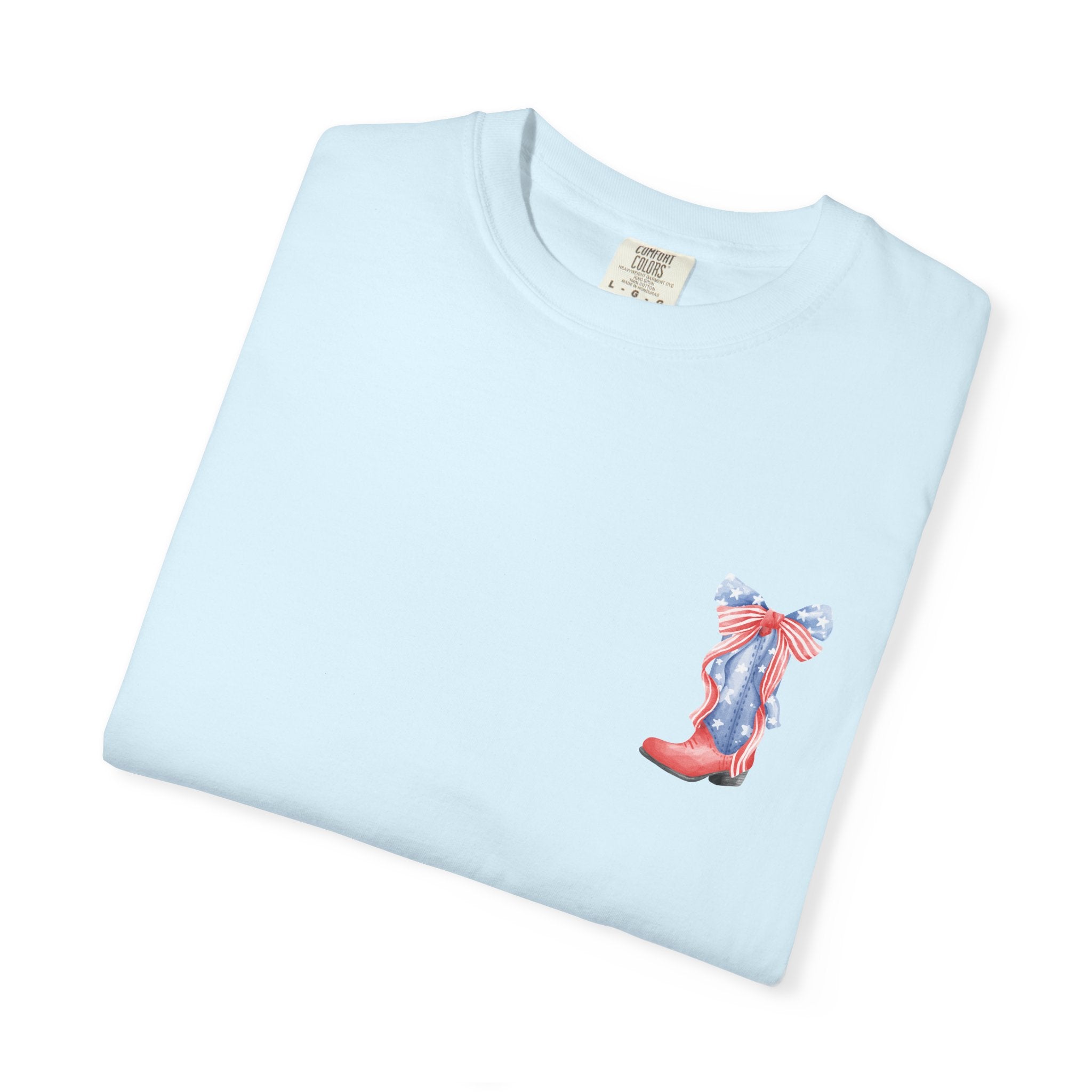 Patriotic Flag Bow T-Shirt — American Stars & Stripes Chest and Back Tee