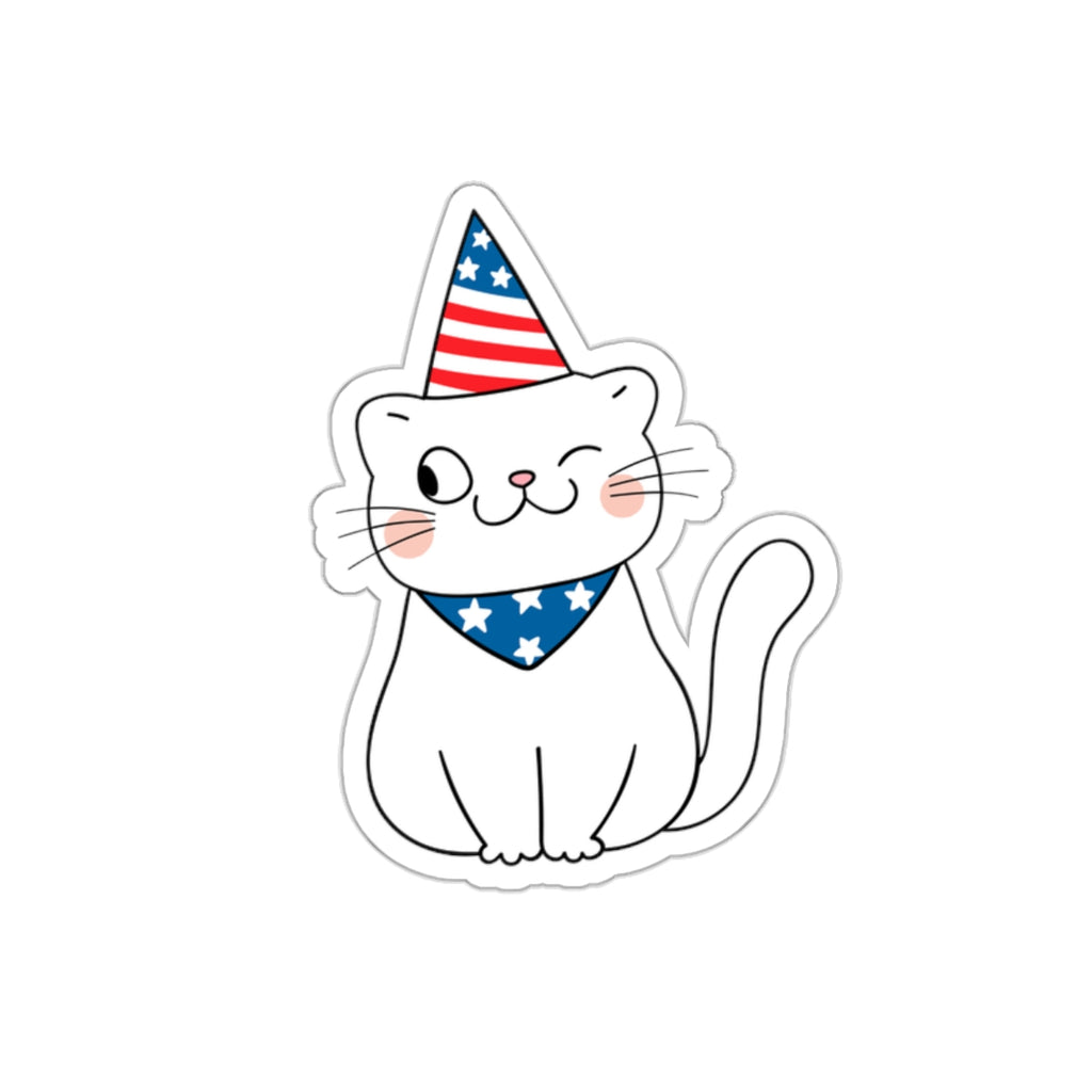 Patriotic Sticker Pack — Winking Cat 4th of July Red White Blue Die-Cut Stickers