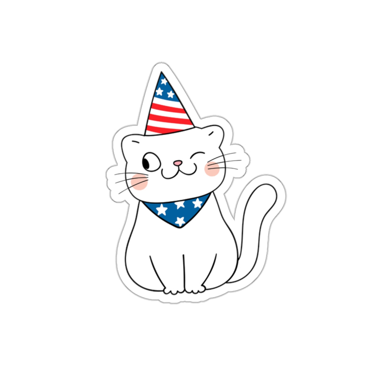 Patriotic Sticker Pack — Winking Cat 4th of July Red White Blue Die-Cut Stickers