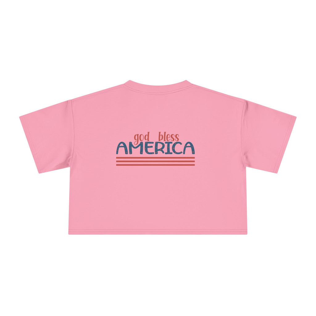 Women's Crop Tee — 'God Bless America' Patriotic Flag Print