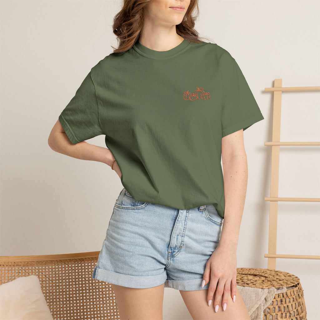 CutePocket Tee — Small Chest  pumpkin embroidered T-Shirt
