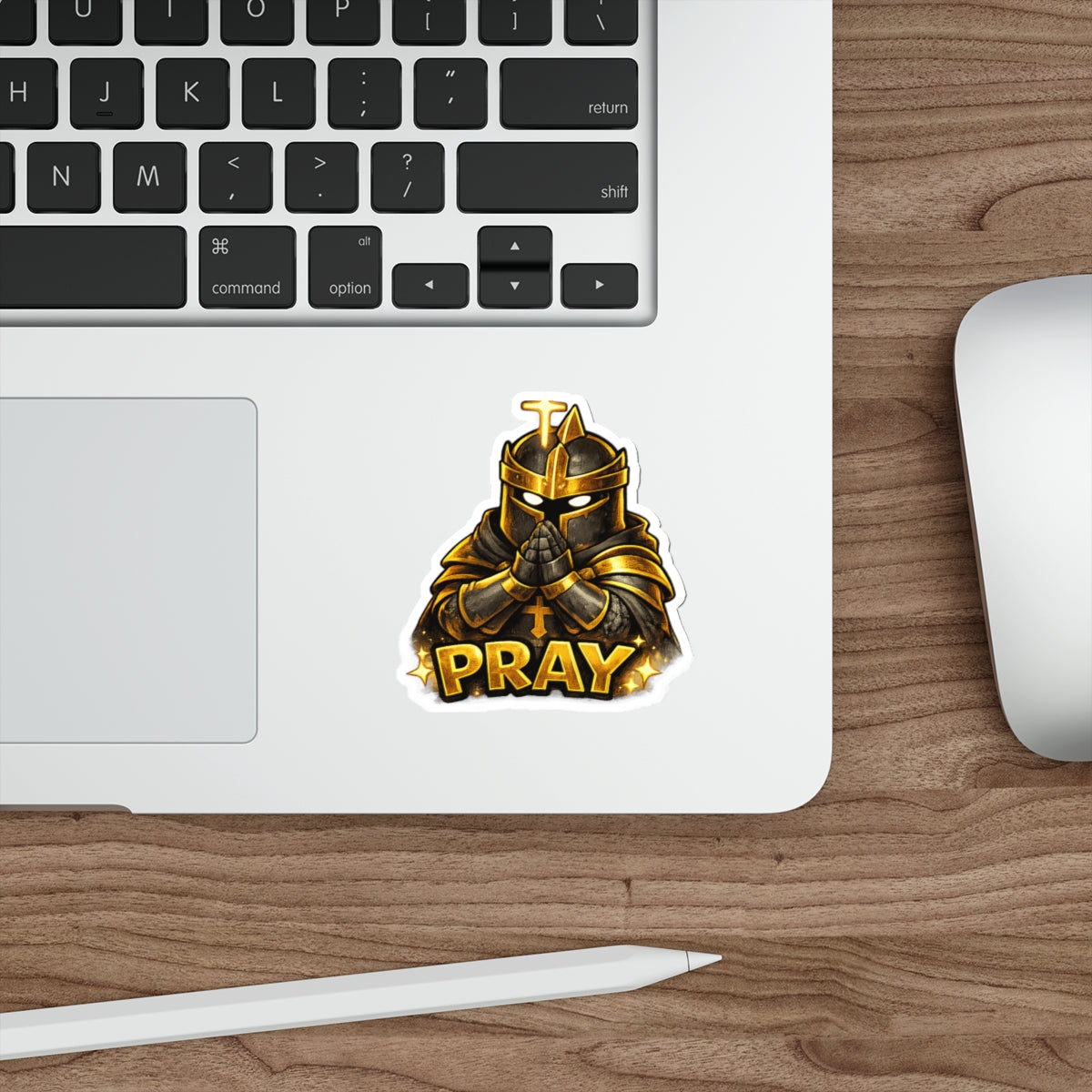 FaithForge Knight Pray Die-Cut Sticker — Water-resistant vinyl