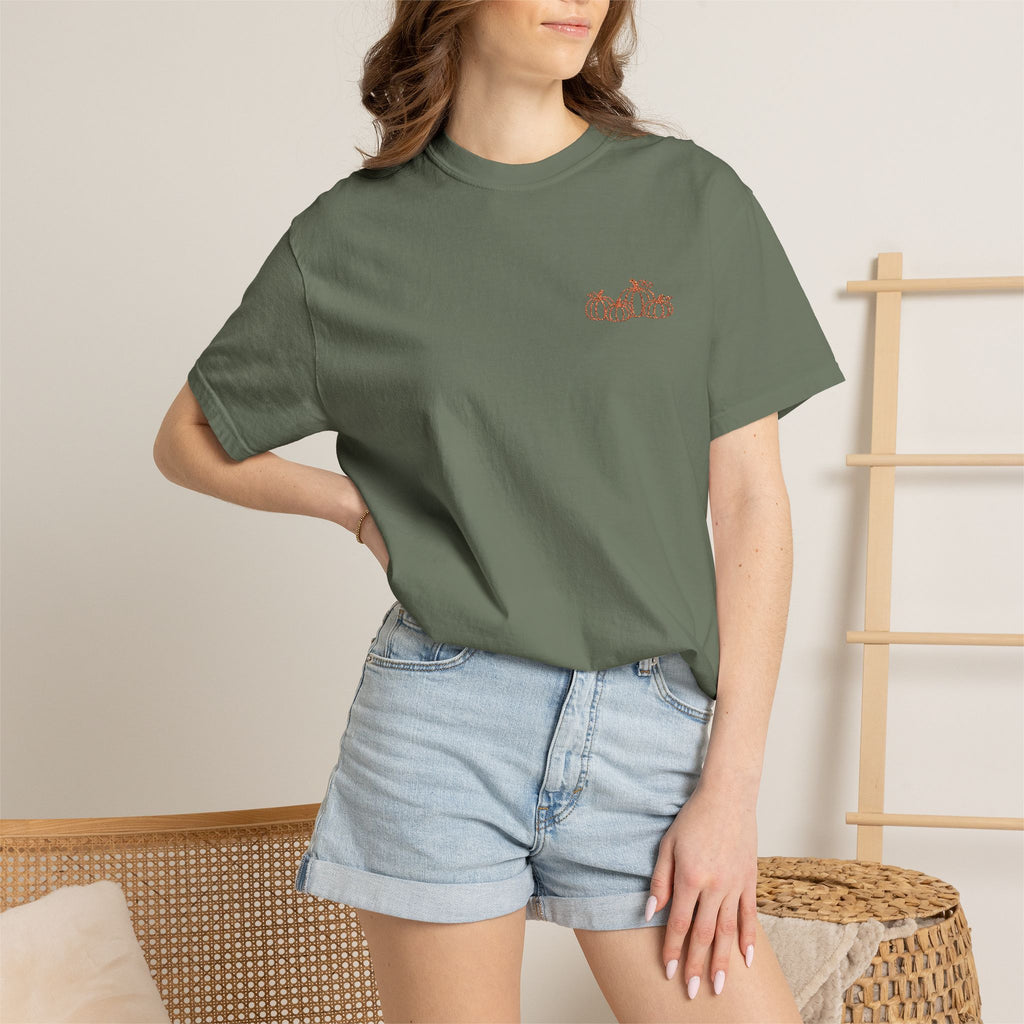 CutePocket Tee — Small Chest  pumpkin embroidered T-Shirt