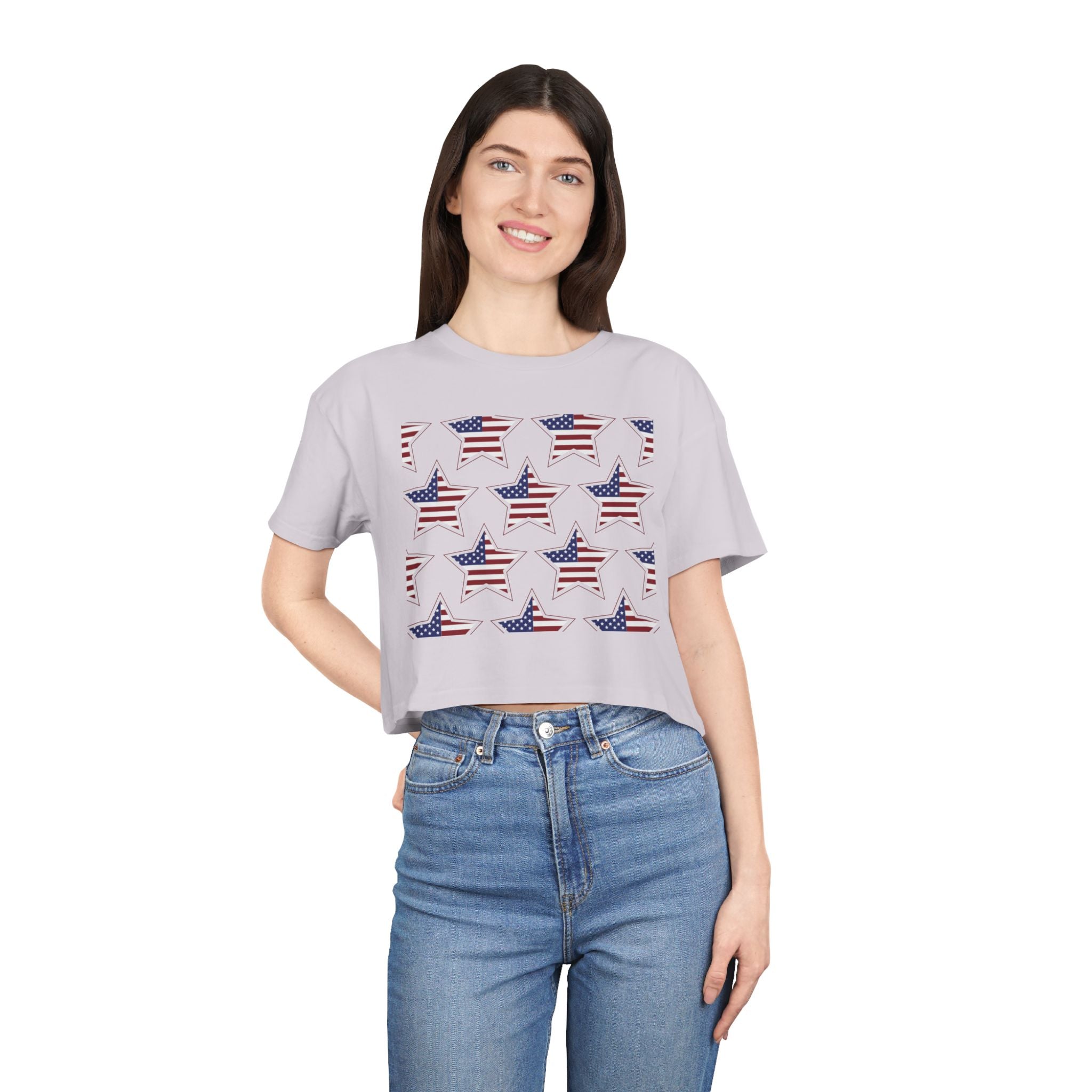 Women's Crop Tee — 'God Bless America' Patriotic Flag Print