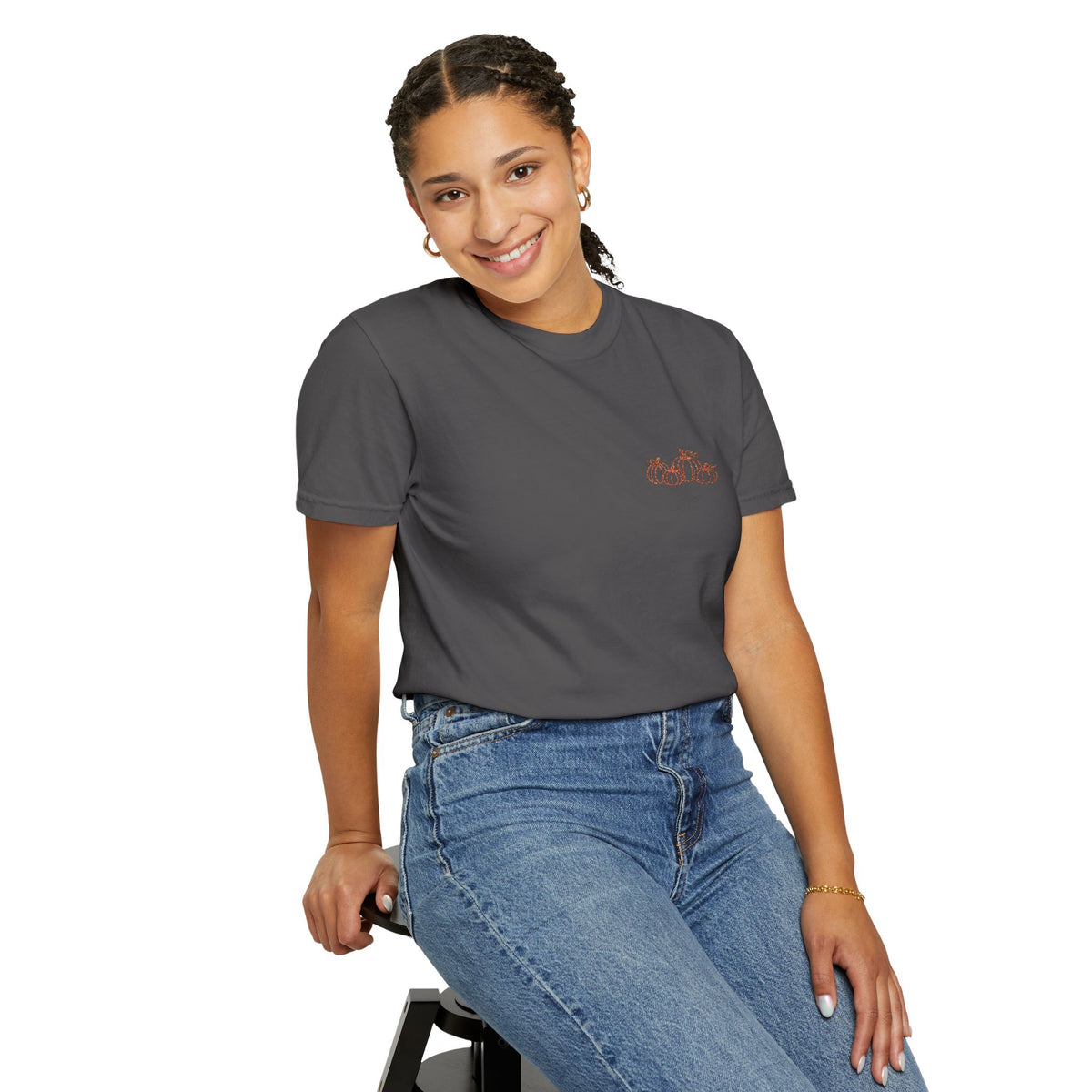 CutePocket Tee — Small Chest  pumpkin embroidered T-Shirt
