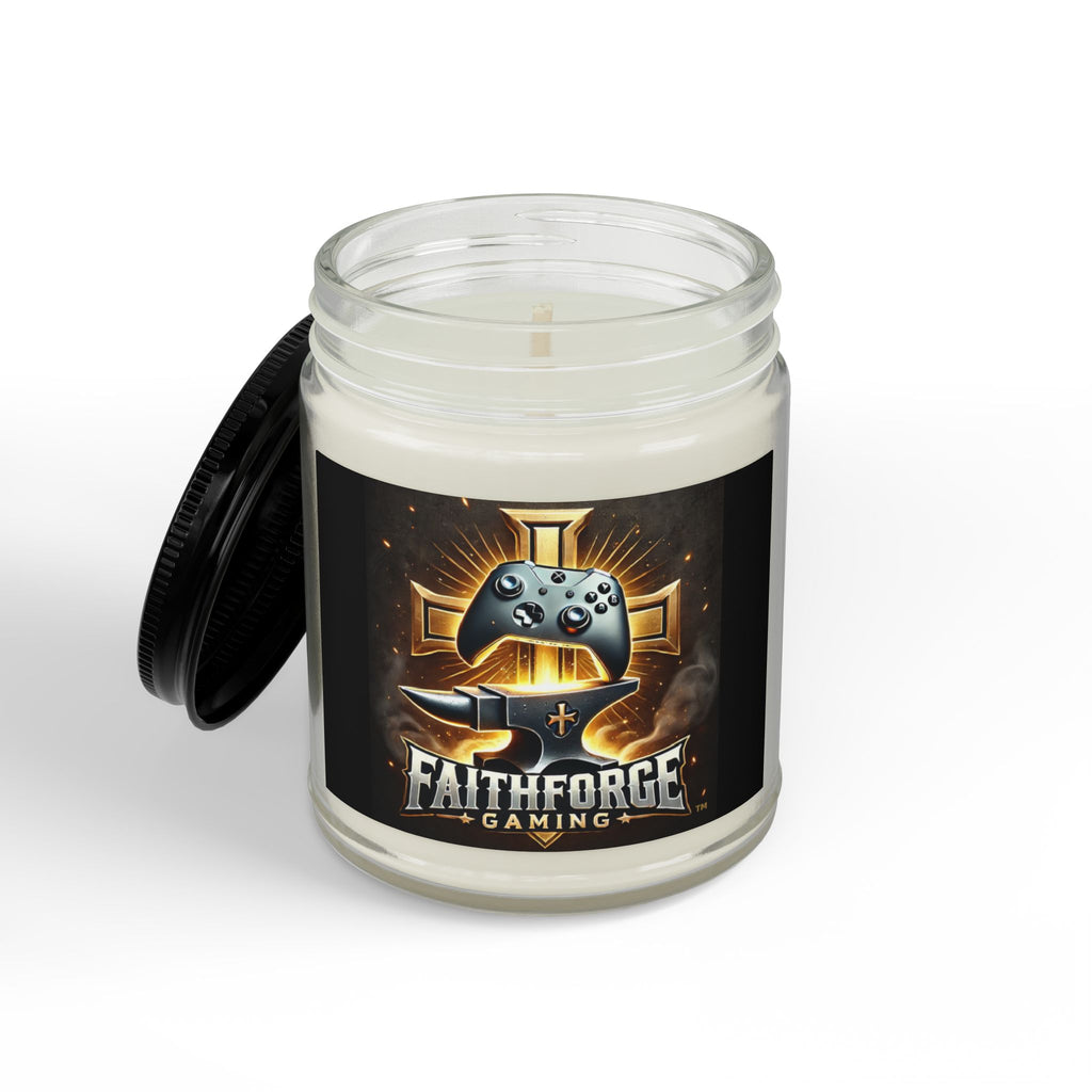 FaithForge Gaming Scented Soy Candle — Amber Jar with Black Lid (4oz & 9oz)