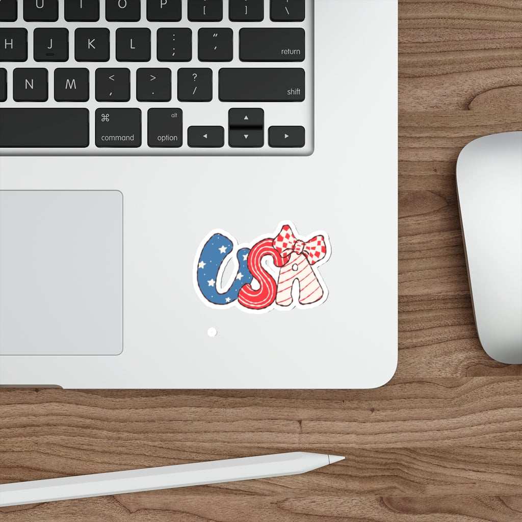 USA Patriotic Die-Cut Sticker — Red White Blue Stars & Stripes