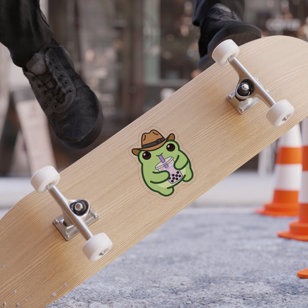 Boba Frog Die-Cut Outdoor Clear Sticker - Waterproof Transparent Logo Decal Best on Light Surfaces