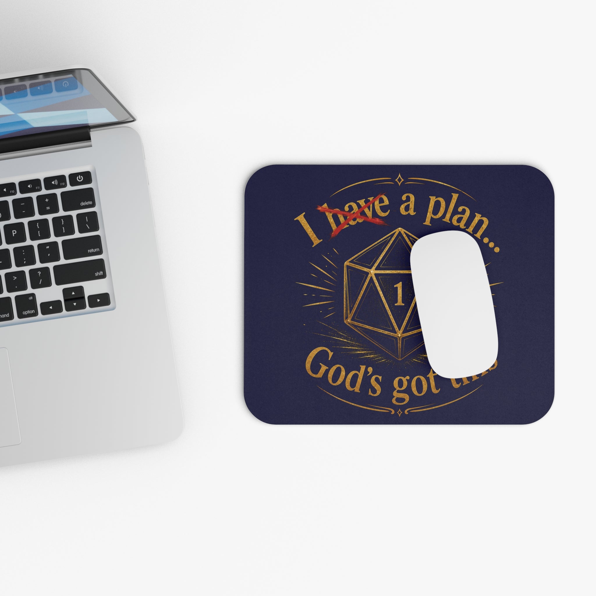 Seawolf_30 D&D Mouse Pad — "I ~have~ a plan... God’s got this" Rectangle Desk Mat