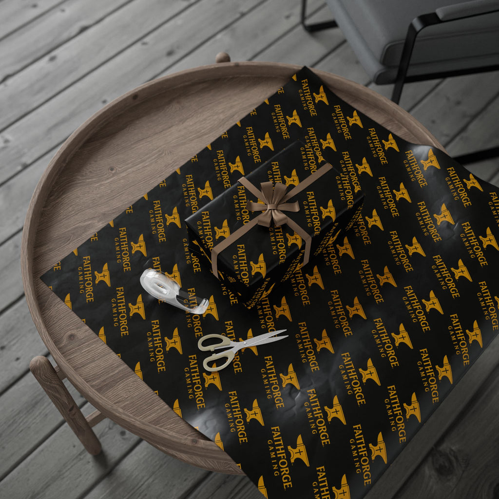 FFG Logo Wrapping Paper – Black & Gold "Faithforge Gaming" Design