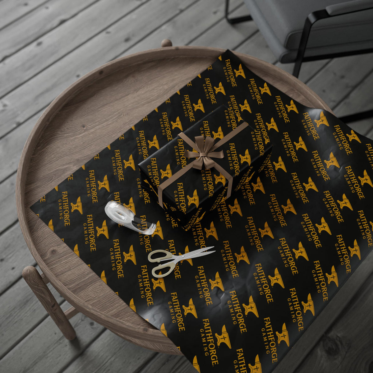 FFG Logo Wrapping Paper – Black & Gold "Faithforge Gaming" Design