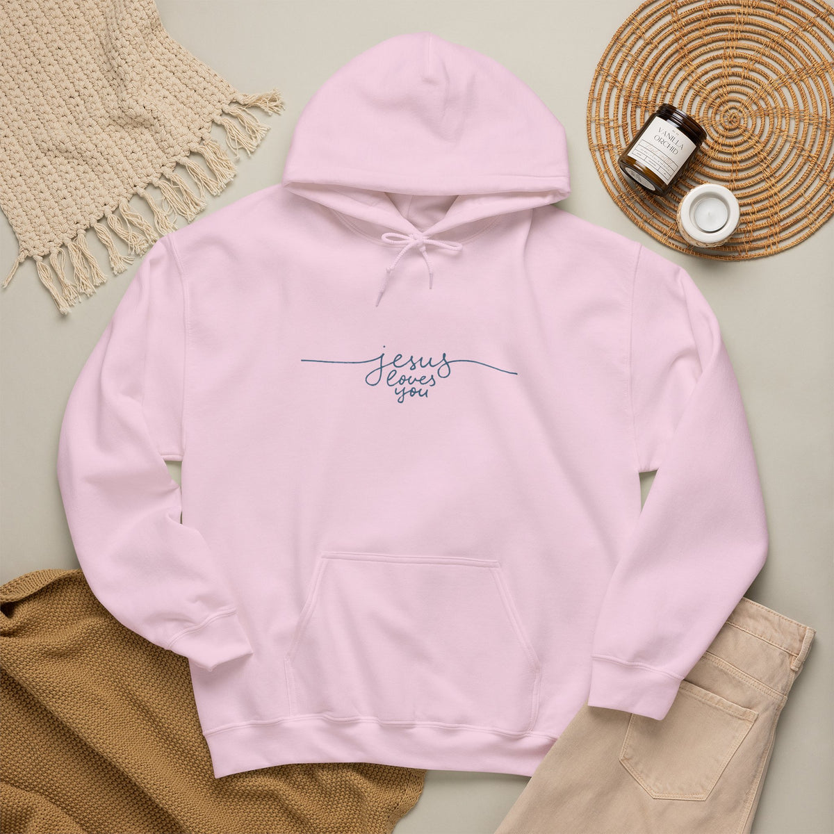 Jesus Loves You Script Hoodie — Minimal Christian Faith Pullover
