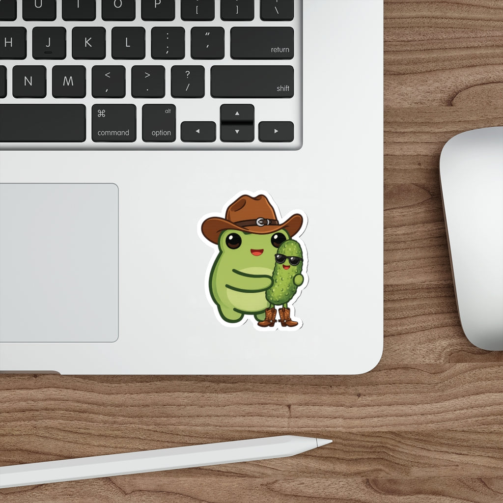 Cute Cowgirl Frog & Pickle Die-Cut Sticker —  Western Sticker