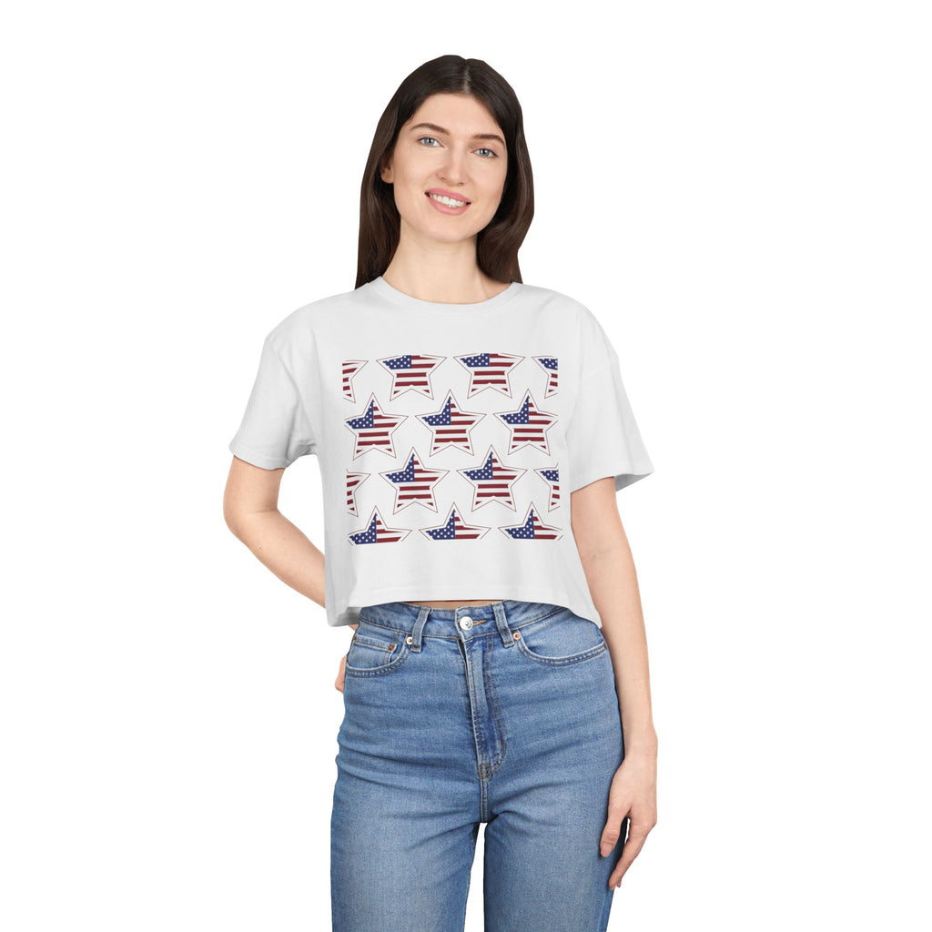 Women's Crop Tee — 'God Bless America' Patriotic Flag Print