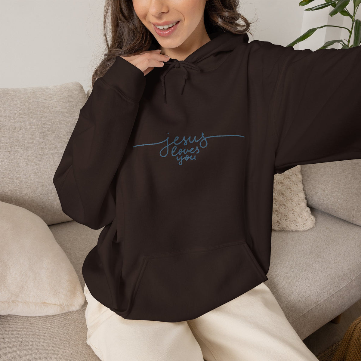 Jesus Loves You Script Hoodie — Minimal Christian Faith Pullover