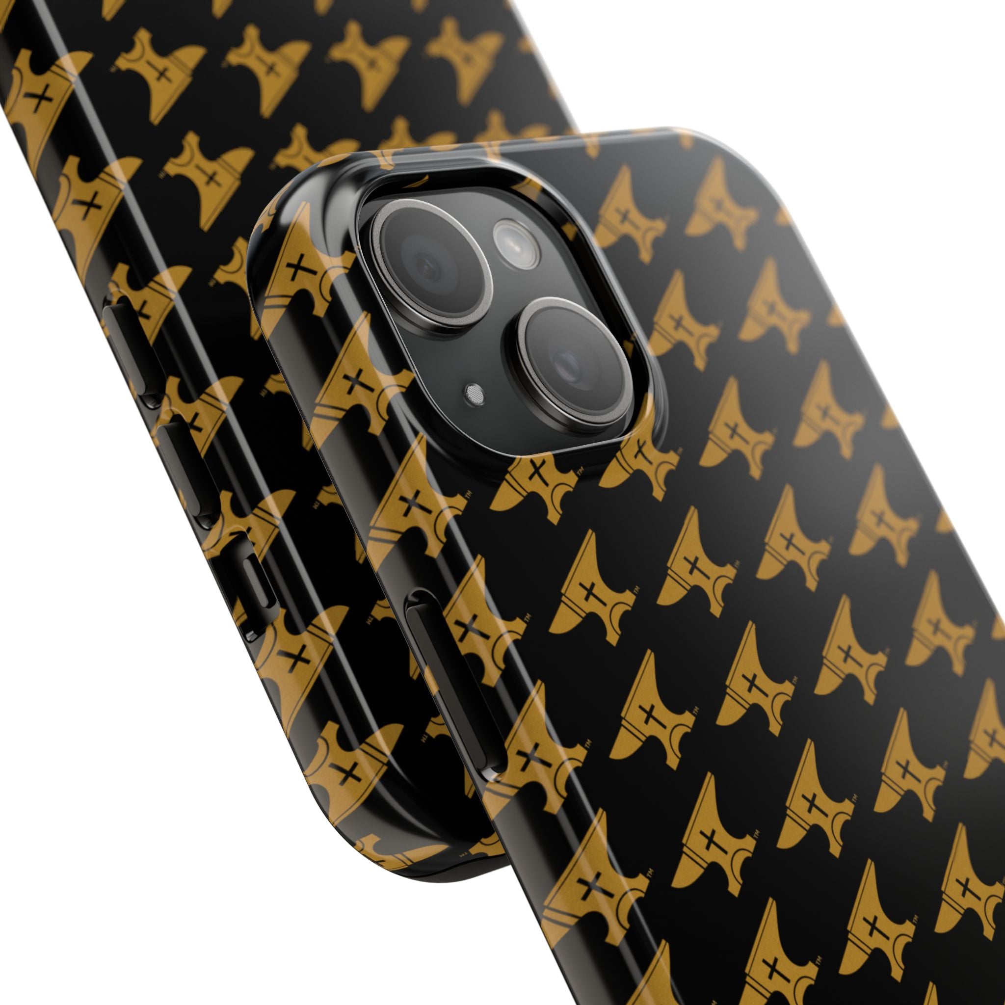 Gold Anvil Pattern Tough Phone Case — Durable Black & Metallic Repeat Design