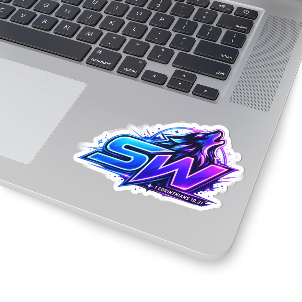 Seawolf 'SW' Kiss-Cut Sticker — Neon Gaming Logo with '1 Corinthians 10:31'
