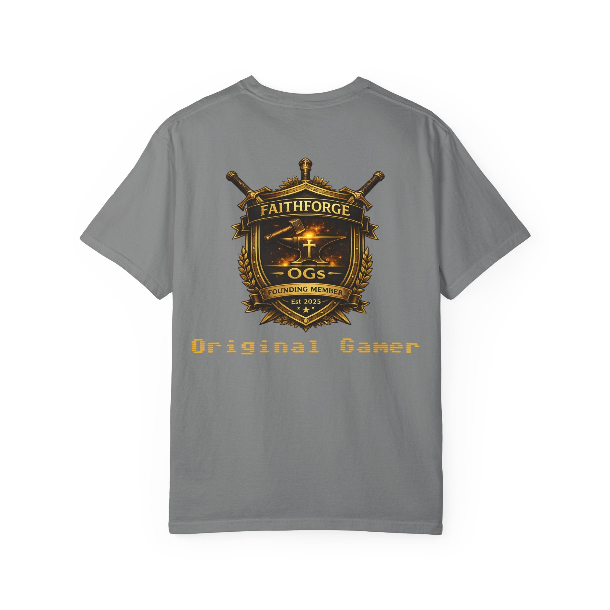 FaithForge OG Gaming T-Shirt — Logo Tee with Anvil & Cross (Christian Gamer Apparel)