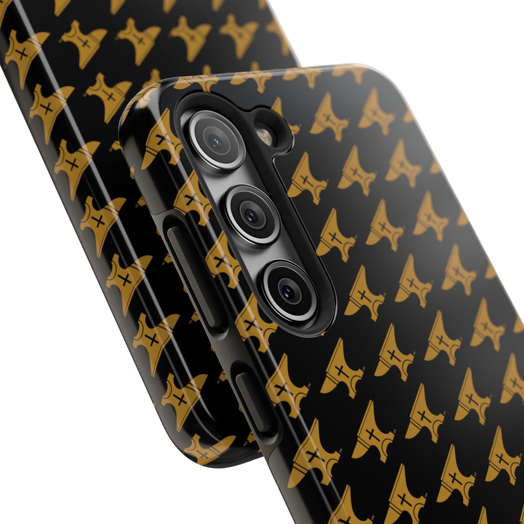 Gold Anvil Pattern Tough Phone Case — Durable Black & Metallic Repeat Design