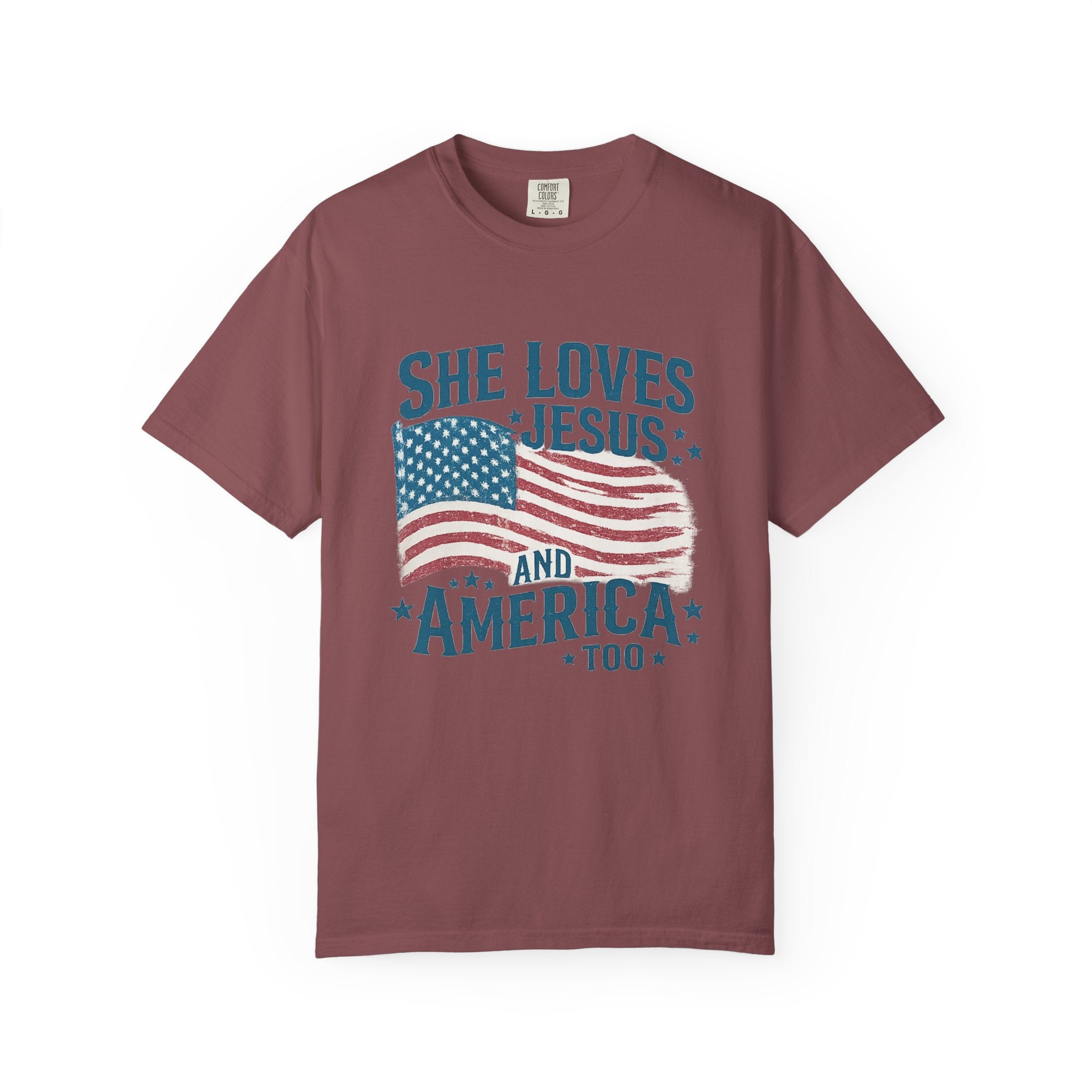 She Loves Jesus and America T-Shirt — Patriotic Christian Flag Tee