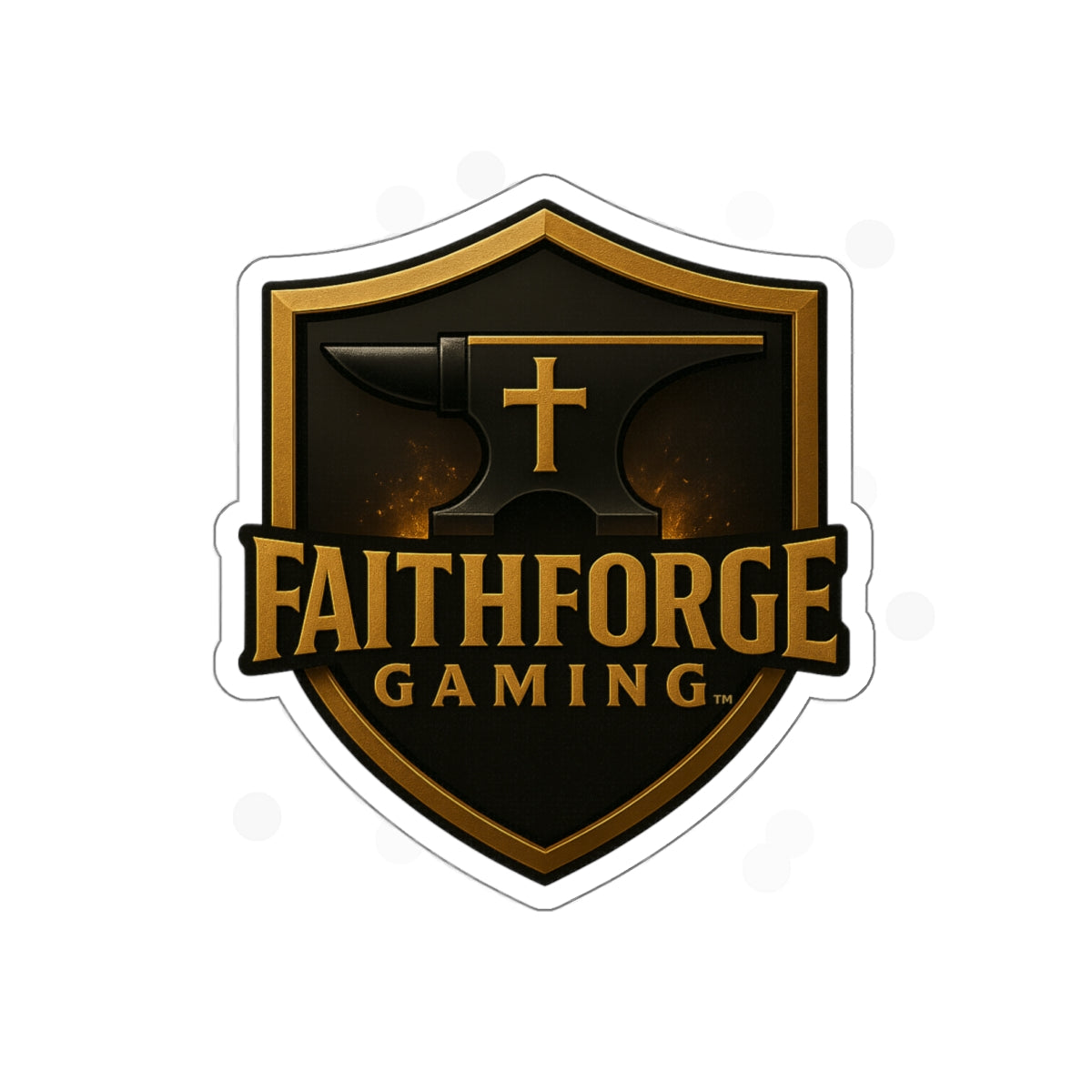 Indoor Faithforge Gaming Shield Die-Cut Sticker — Anvil & Cross Shield Logo