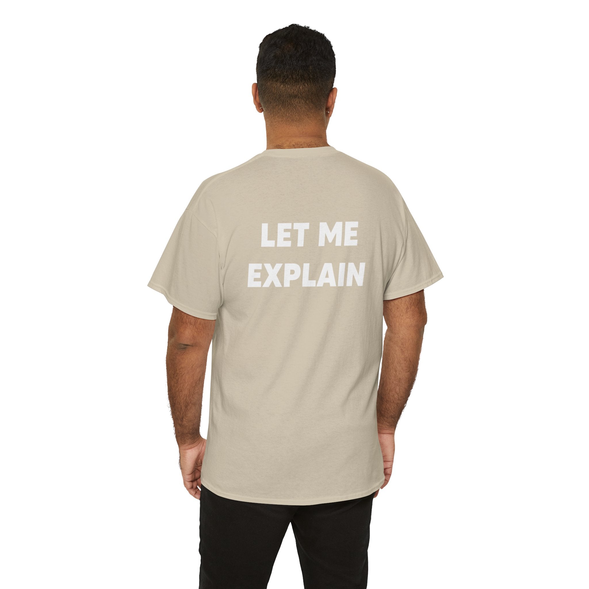 DoctorJSWAYS Let Me Explain T-Shirt — Minimal Logo Black Tee with Bold Back Text