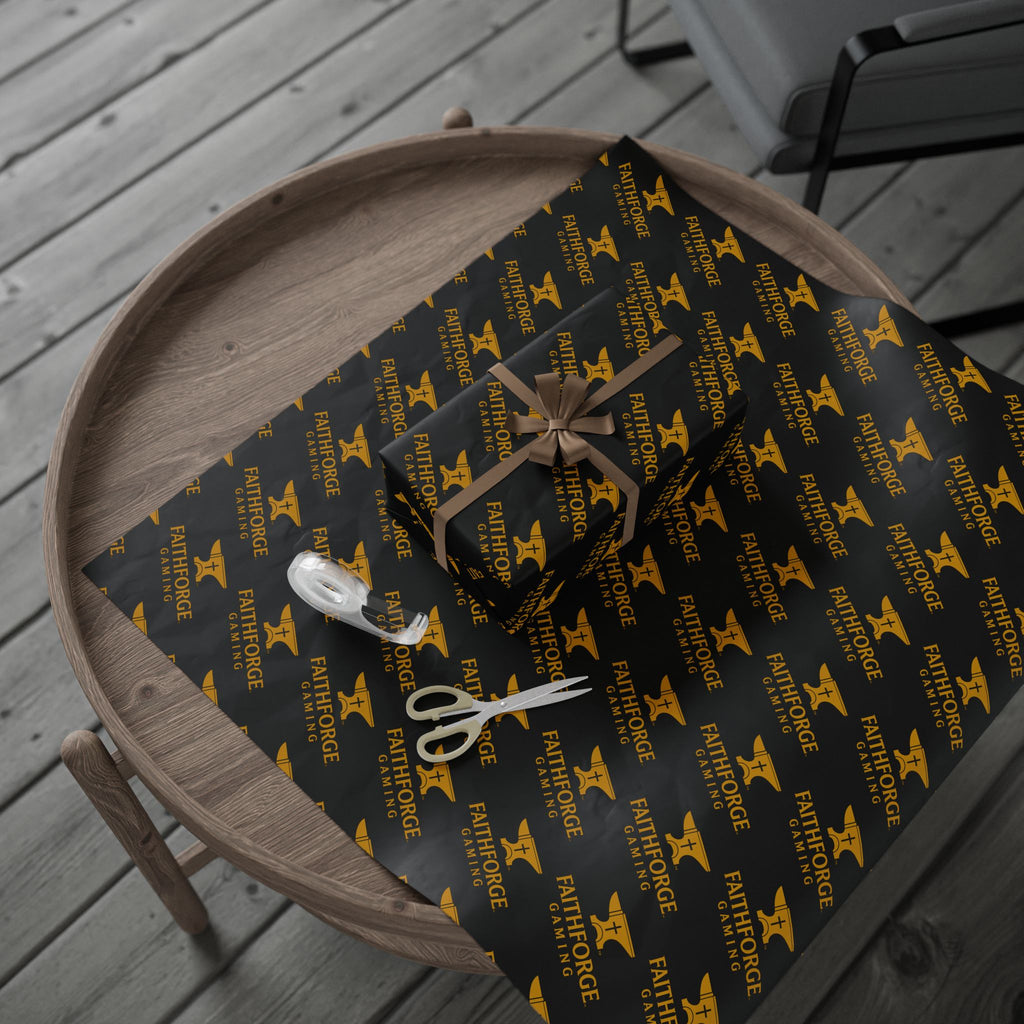 FFG Logo Wrapping Paper – Black & Gold "Faithforge Gaming" Design