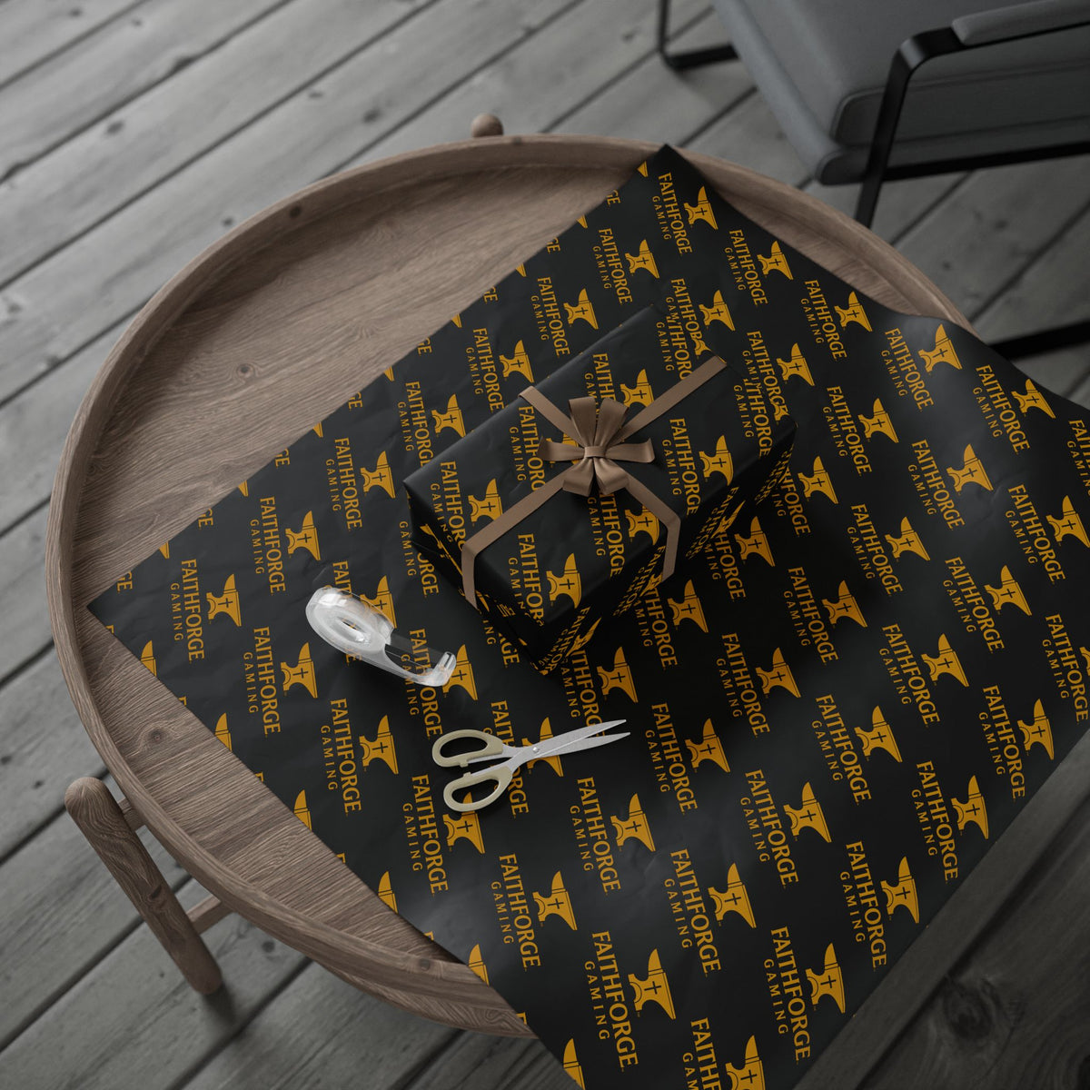 FFG Logo Wrapping Paper – Black & Gold "Faithforge Gaming" Design