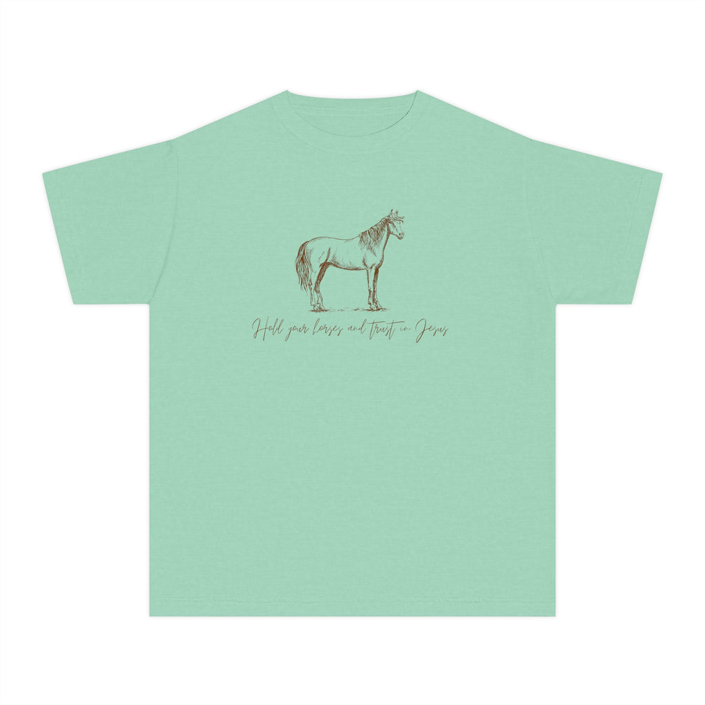 Youth Horse Sketch Tee – "Hold your horses and the pasture" Graphic T-Shirt
