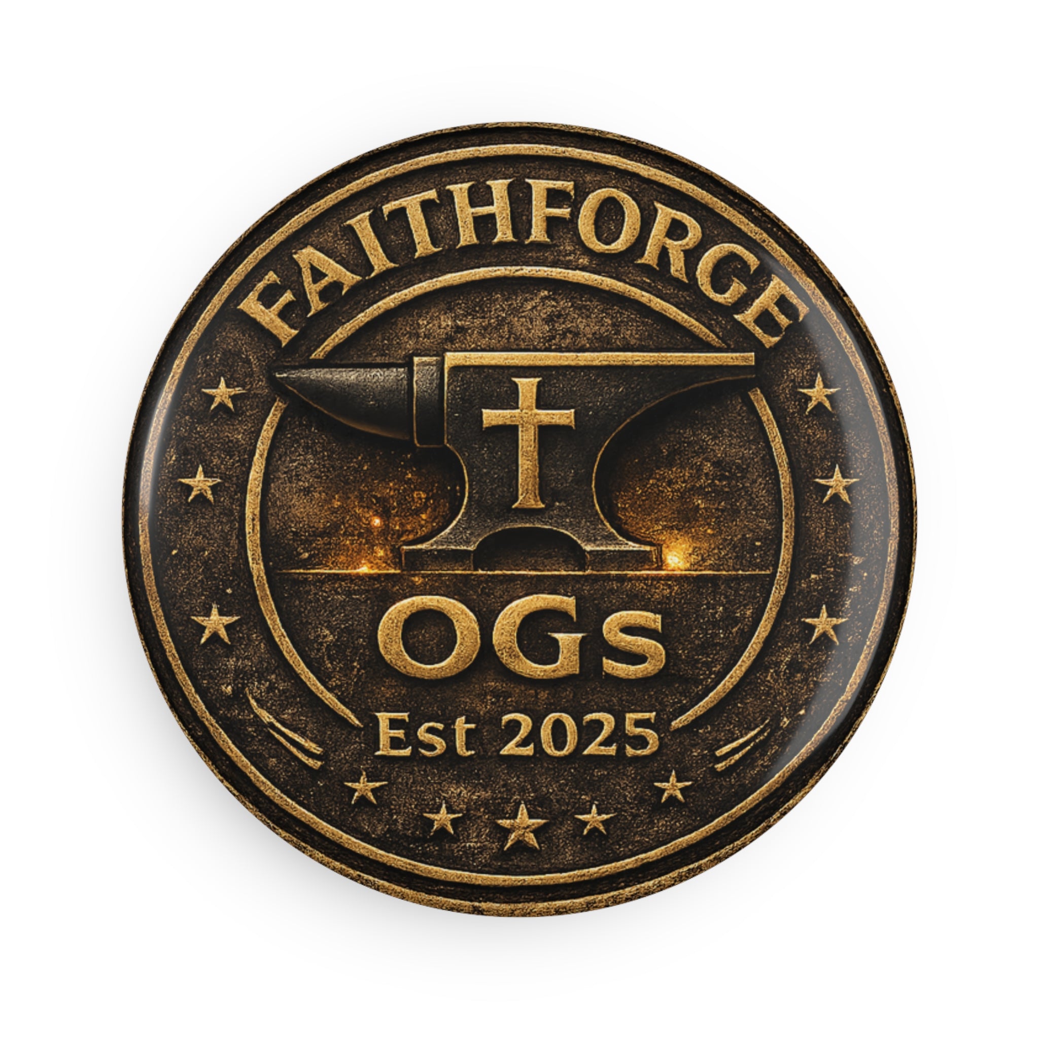 FaithForge OGS Round Button Magnet – Antique Bronze OG Anvil Design (Est. 2025)