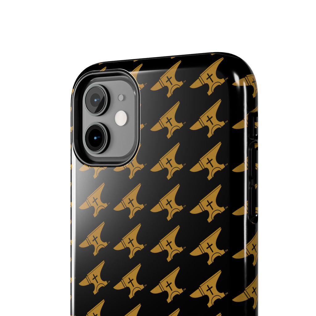 Gold Anvil Pattern Tough Phone Case — Durable Black & Metallic Repeat ...