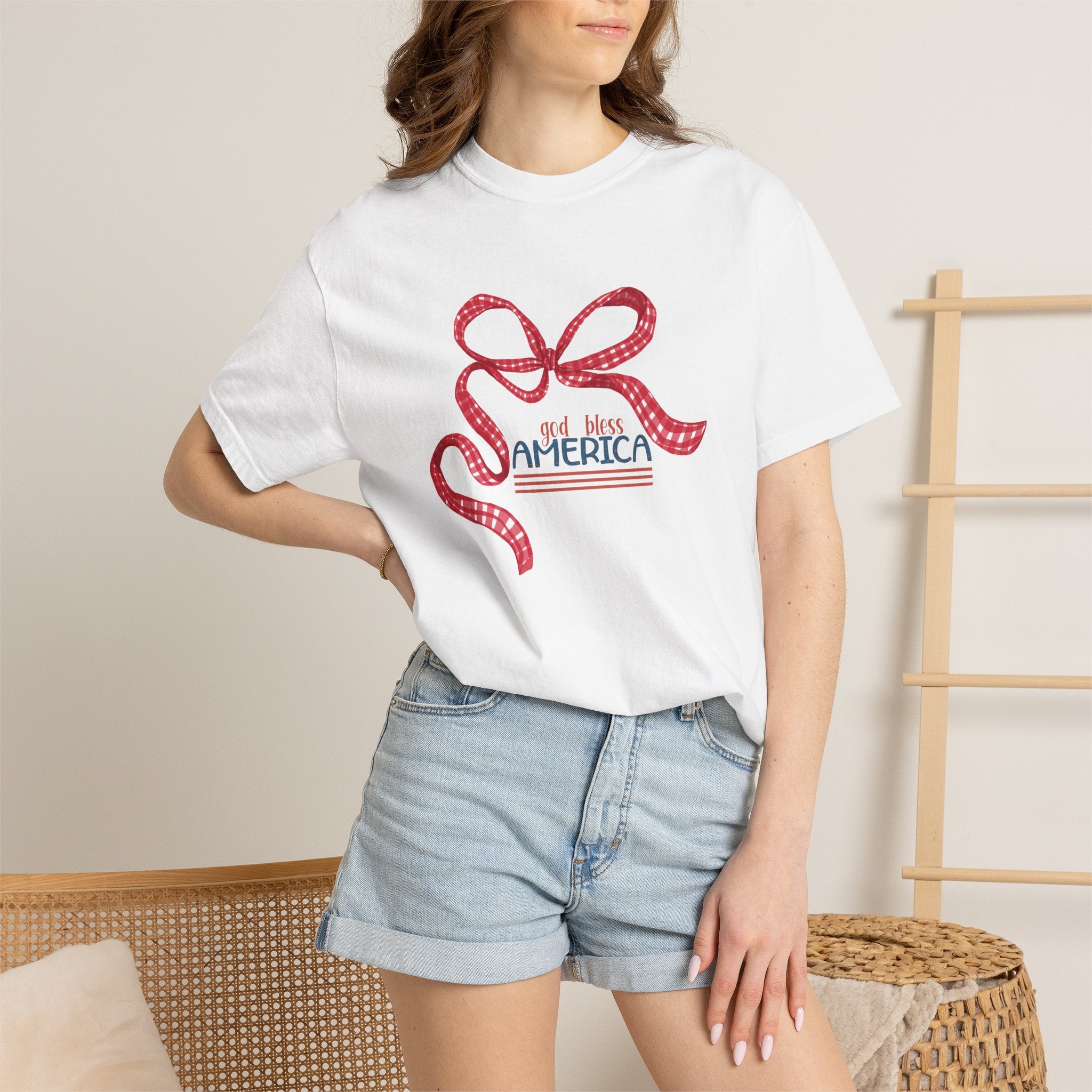 Patriotic Bow T-Shirt — God Bless America Fourth of July Tee