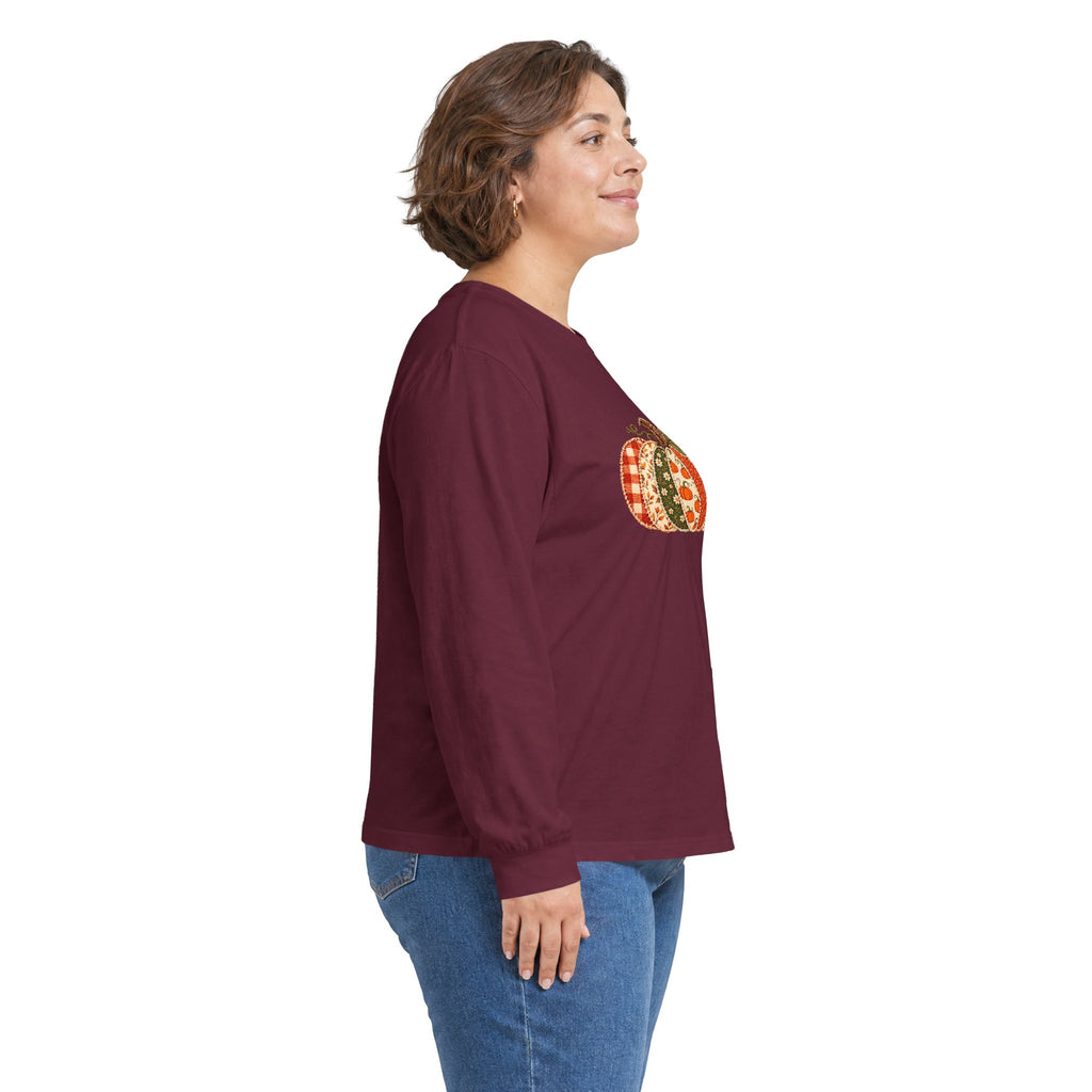 Autumn Patchwork Pumpkin Long Sleeve Tee