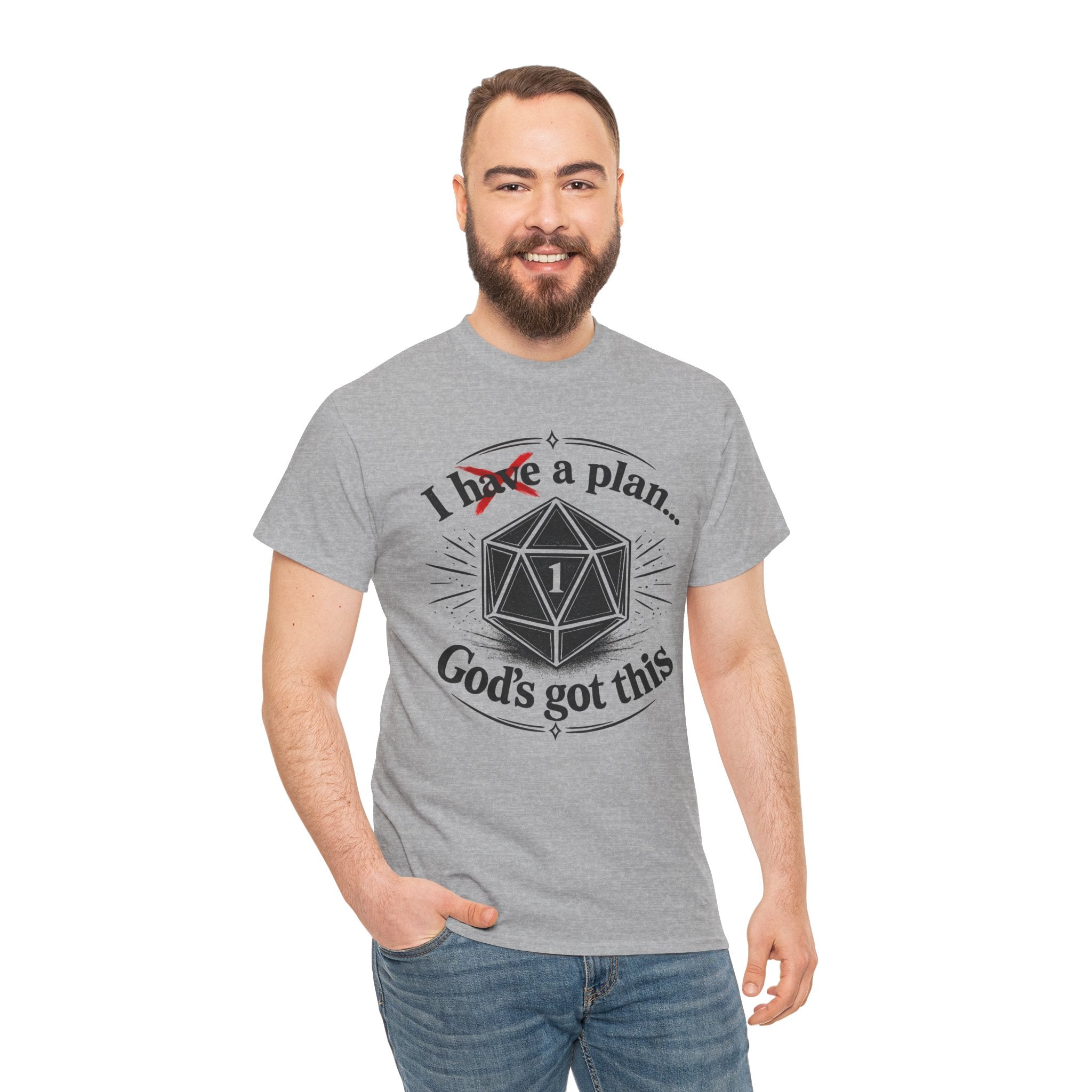 I XhaveX a plan... God’s Got This T-Shirt Dark — D20 Dice Faith Gamer Tee