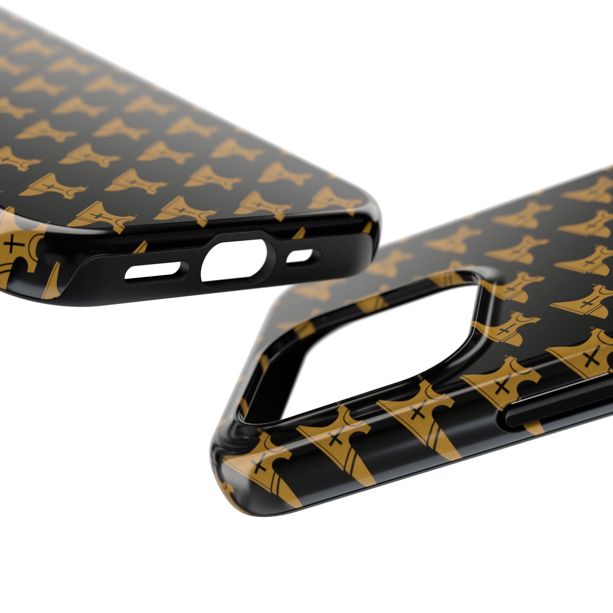 Gold Anvil Pattern Tough Phone Case — Durable Black & Metallic Repeat Design