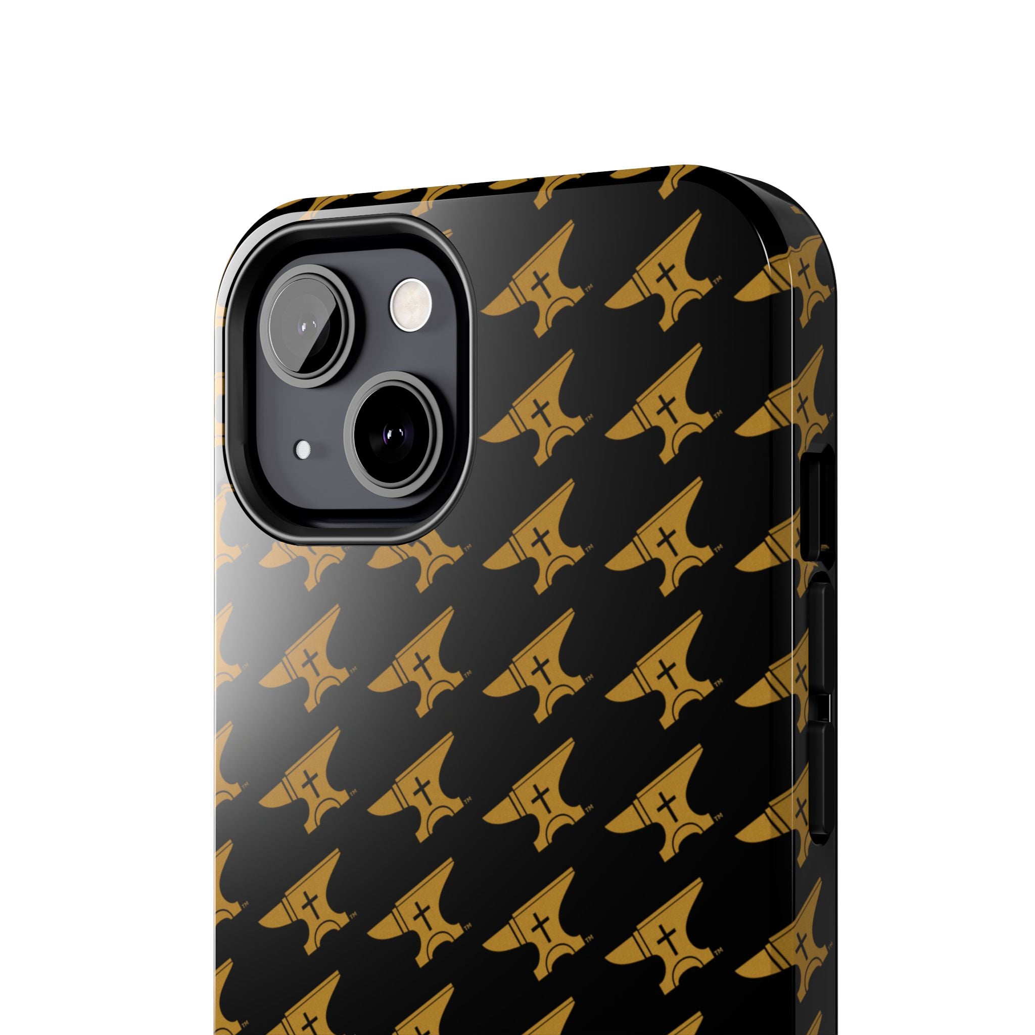 Gold Anvil Pattern Tough Phone Case — Durable Black & Metallic Repeat Design