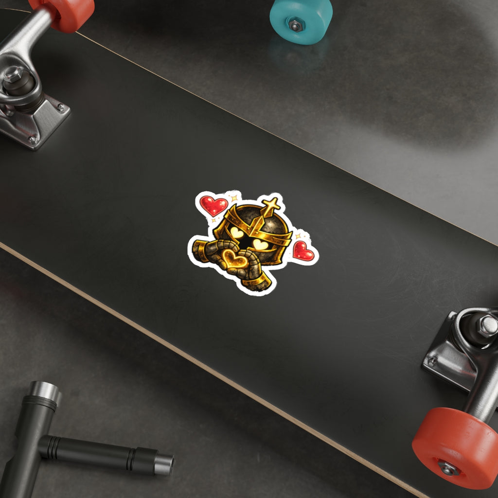 Knight Heart Die-Cut Sticker — Cute Armored Knight with Heart Hands