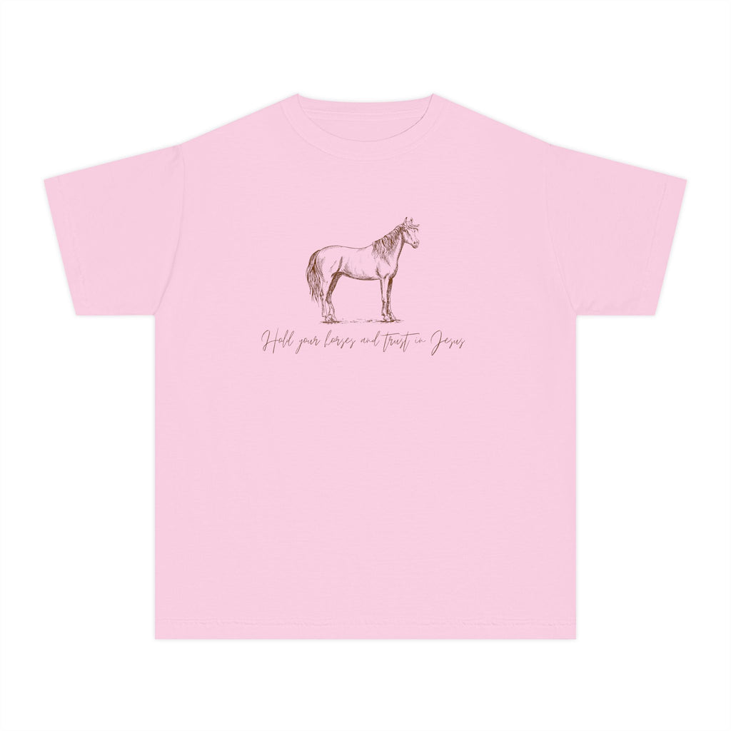 Youth Horse Sketch Tee – "Hold your horses and the pasture" Graphic T-Shirt